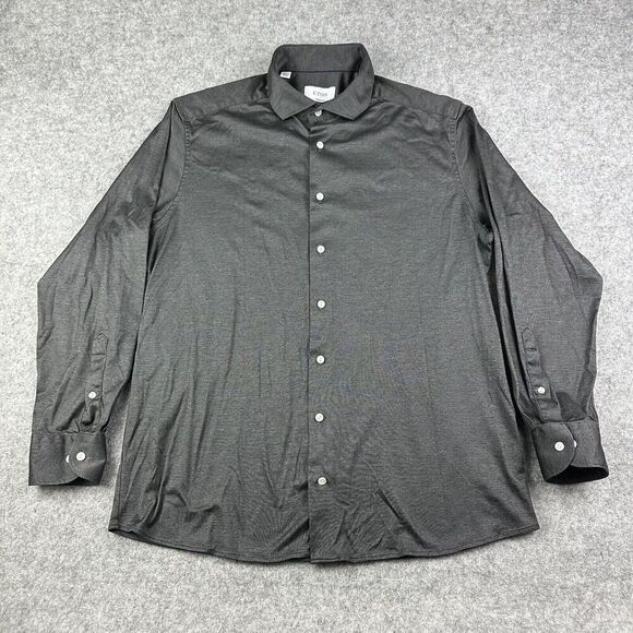 Eton Shirt Mens 17 Black Contemporary Fit Button Performance Stretch Long Sleeve - Picture 2 of 14